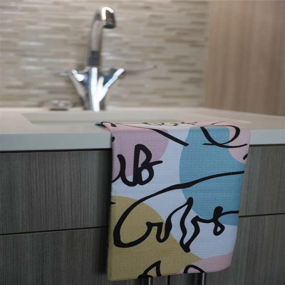 Spot Microfiber Waffle Kitchen Towel Custom Design Printed Kitchen Tableware Tea Towel