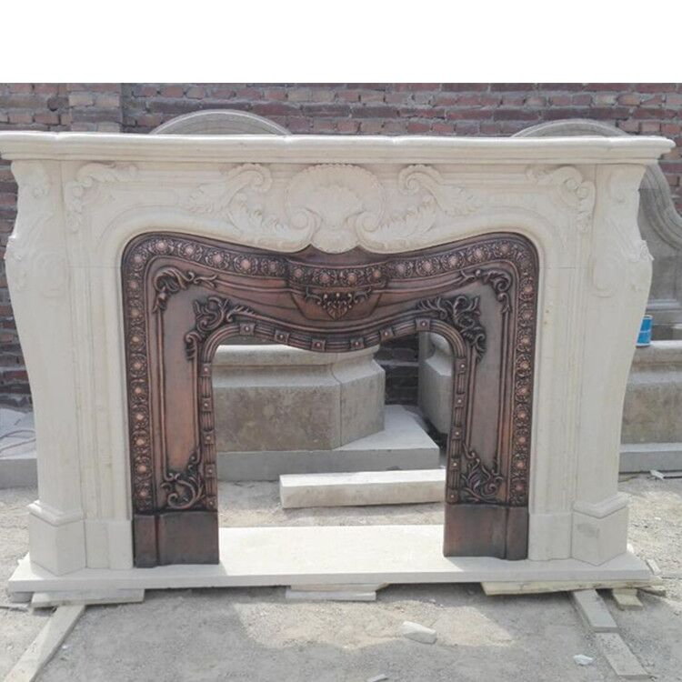 Classic Living Room Limestone Marble Fireplace Mantel