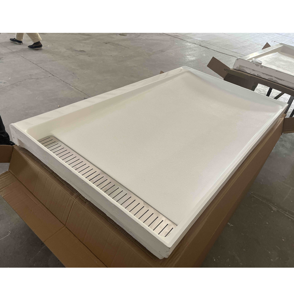 Cast Cultured Marble Rectangular Shape 60''x32''x4'' Trench Drain Shower Pan Shower Base Tray for Hotel Apartment Bathroom