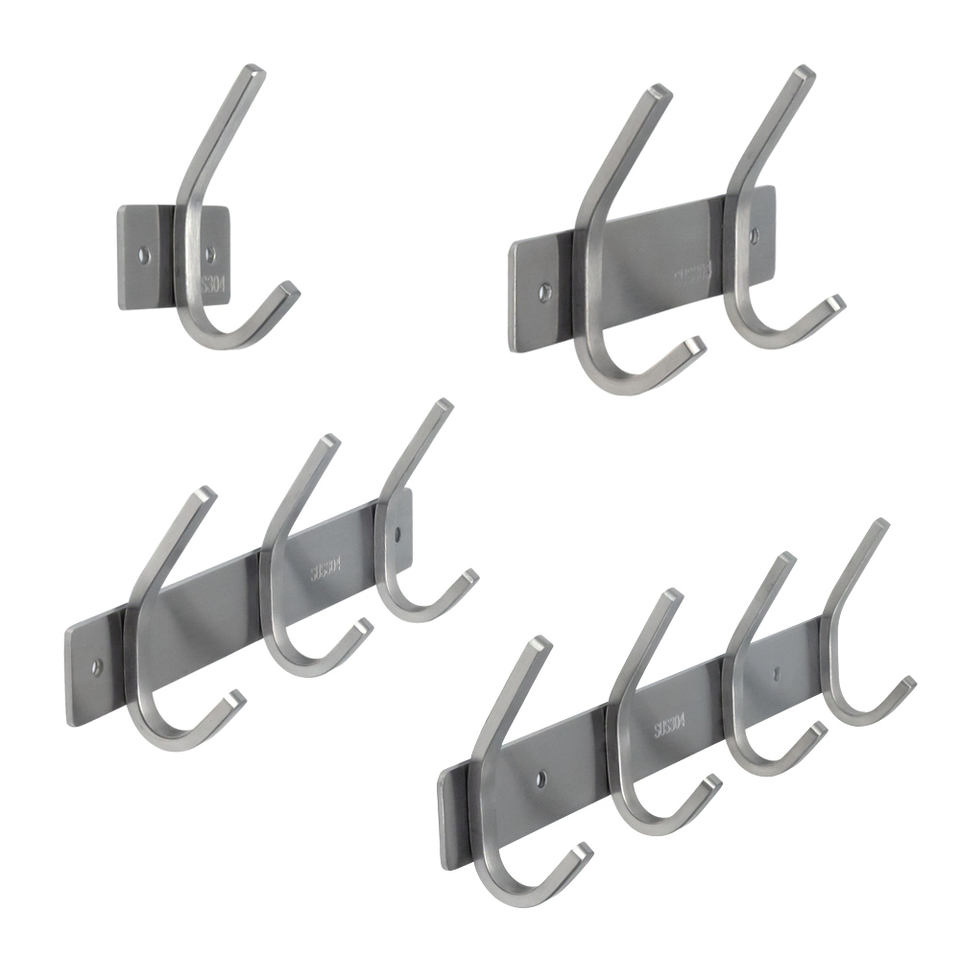 Factory Custom New Design 8 Hooks Rack Wall Mounted Stainless Steel Hanging Rack Hooks 5 Cloth Hooks Sample Customization