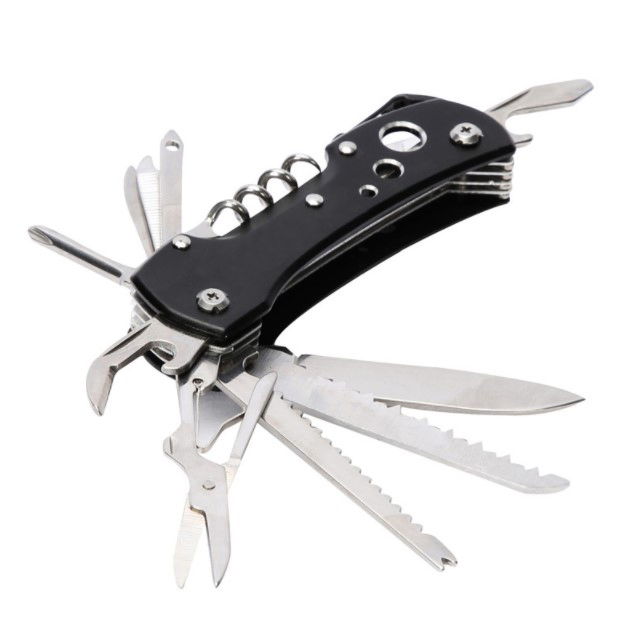 12-in-1 Multi Function Stainless Steel Swis Style Pocket Knife with Opener Screwdrivers Saw Scissors