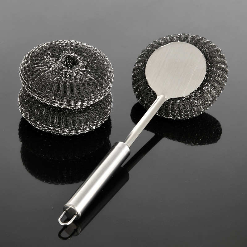 Non Damaging Kitchen Steel Wire Long Handle Stainless Steel Pot Brush