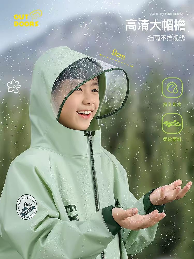 Children's Raincoat - Specially Designed for Primary School Students. Long Style for Boys and Girls. Fully Protects From Rain. Features a Place for Carrying