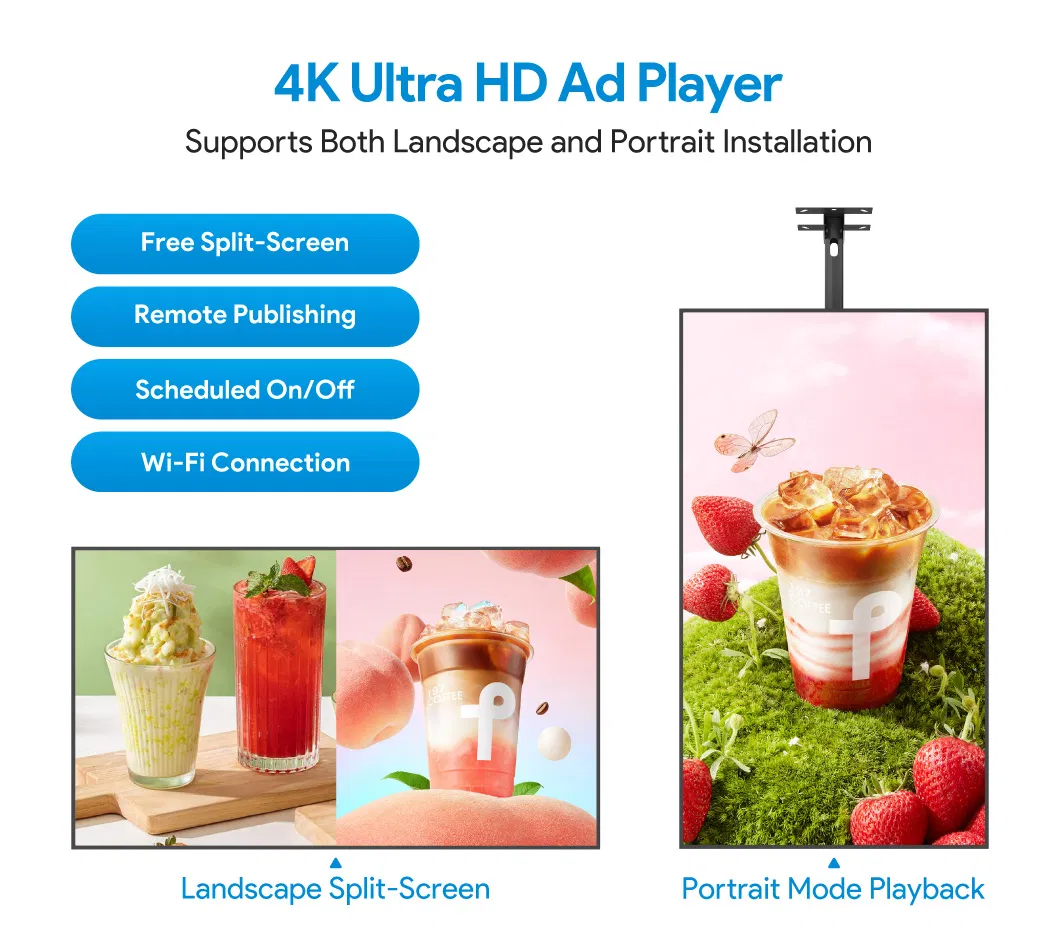 32 Inch-50 Inch Digital Signage Advertising Display Fast Food Hanging Digital Menu Board