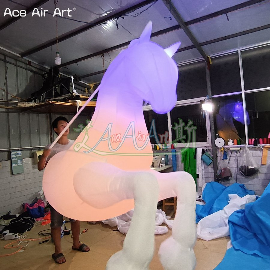 Inflatable White Horse Costume LED Lighting Horse Walking Cartoons for Parade Events or Decoration