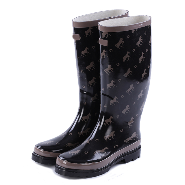 Women′ S Soft Shiny Printed Waterproof Rubber Rain Boots