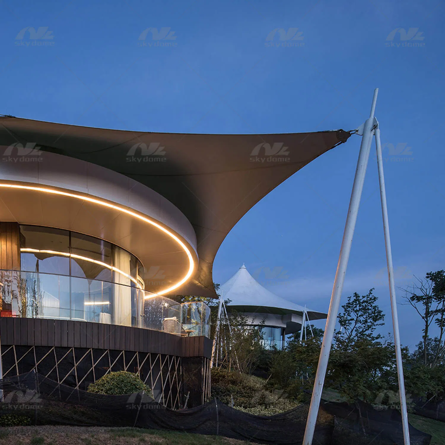 Tensile Membrane Steel Structure for Hill Lodge Villa Hotel Cafe