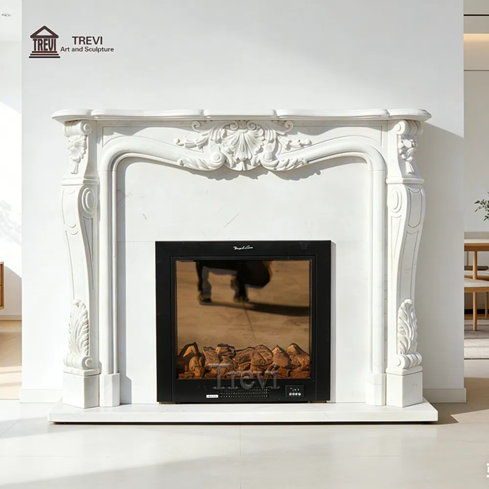 Customized Hand Carving Natural Stone Simple French Marble Fireplace Mantel