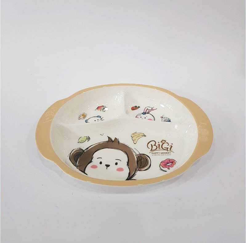 Hot Selling Melamine 3-Divided Monkey Cartoon Printed Plate