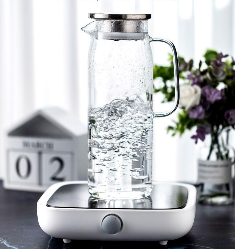 1500ml Heat Resistant Glass Water Filter Pitcher with Stainless Steel Bamboo Lid