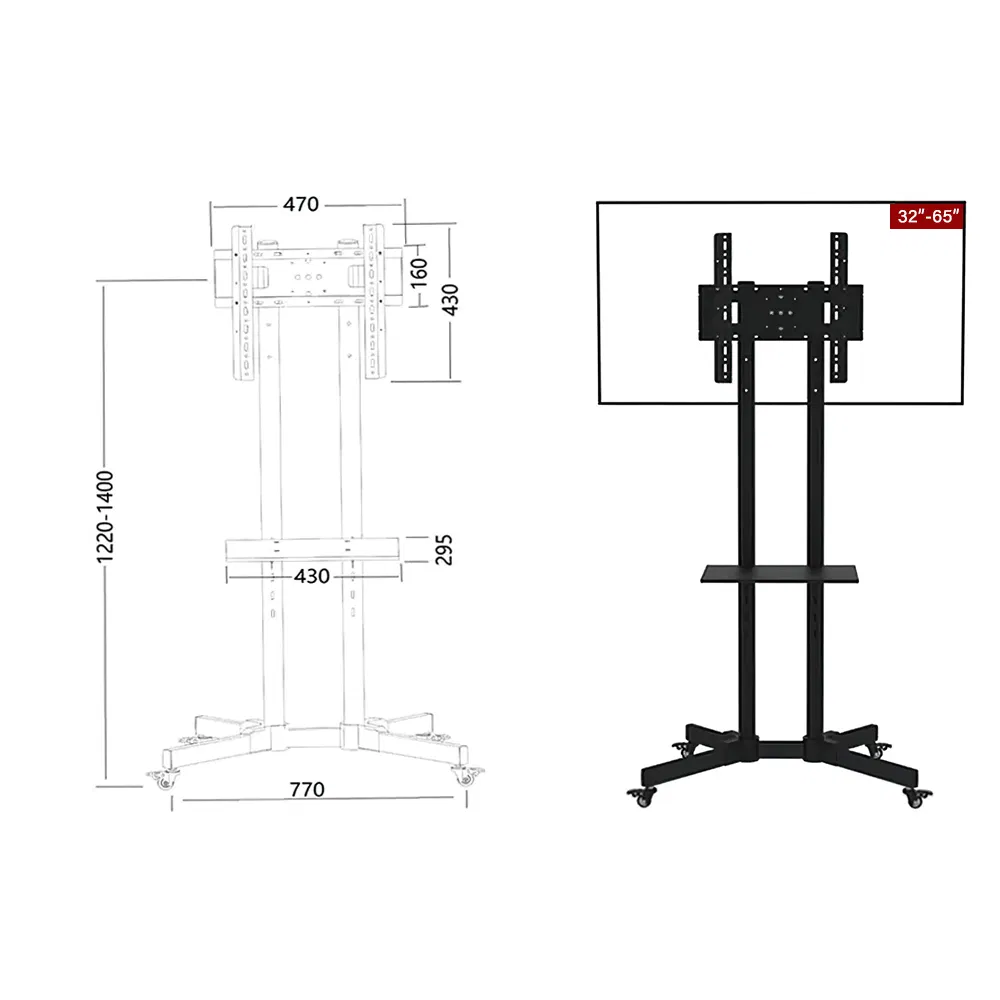 32"-65" Multi-Function TV Support Monitor Floor Stand with Swiveling Wheels