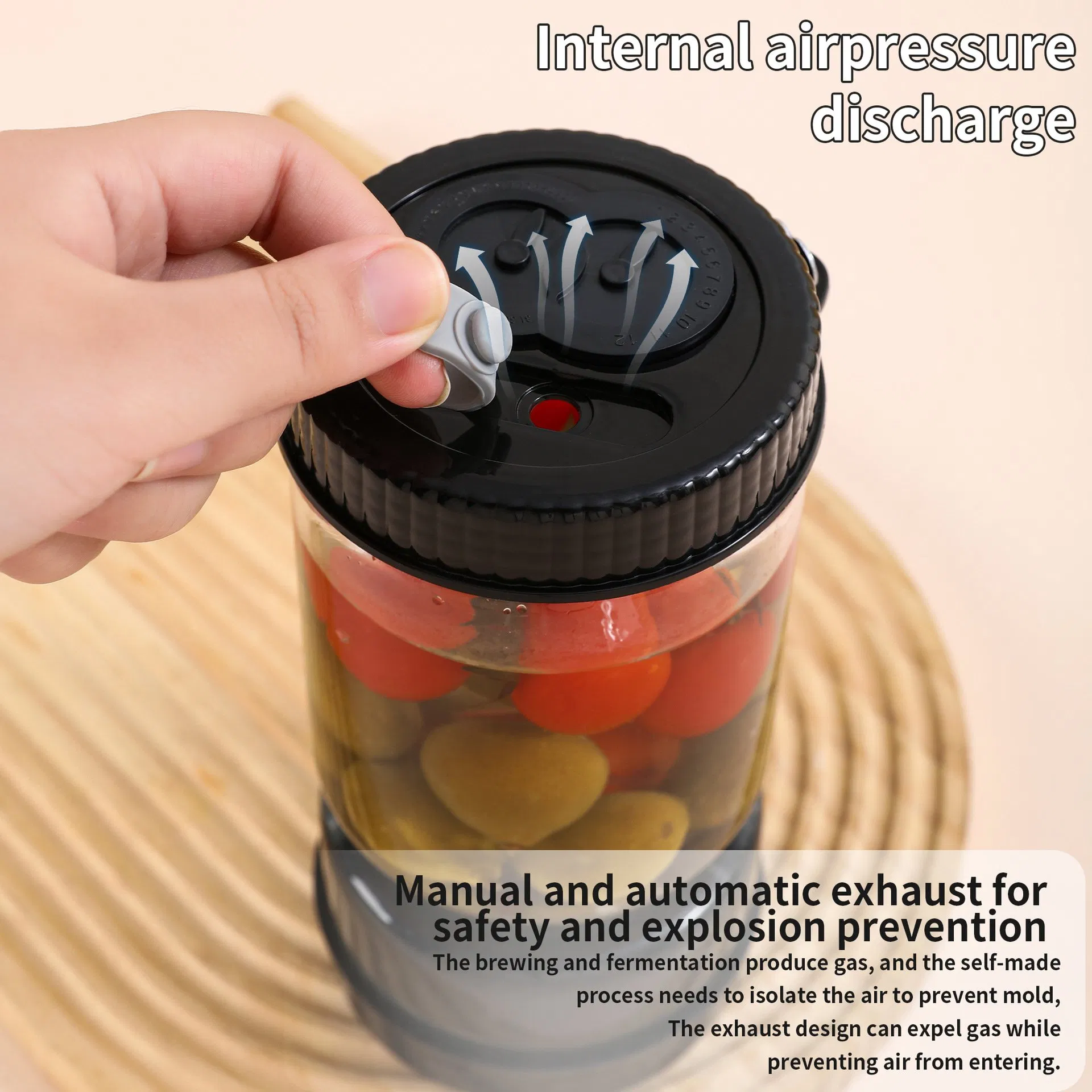 Reusable Food-Grade Glass Pickle Jar with Dry-Wet Separation & Airtight Lid