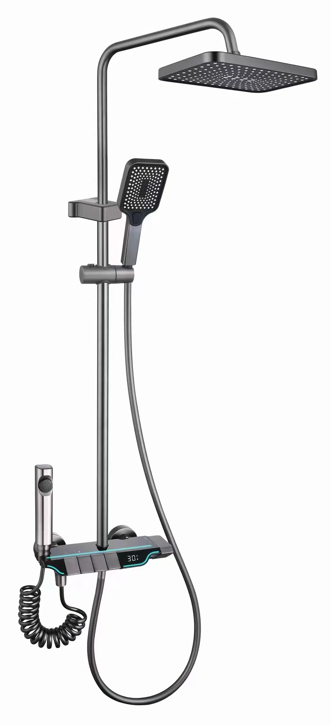 Gun Grey Piano Digital Shower Set Intelligent Bathroom Mixer Brass Faucets Hot Cold Waterfall Tap Rainfall Gray Shower System