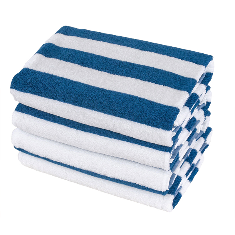 100% Cotton White/ Blue Stripe Pool Towel for Hotel Pool