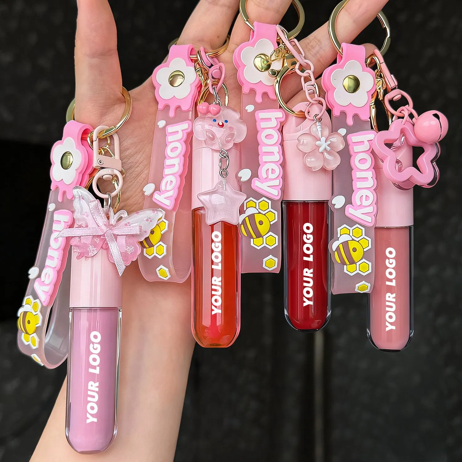Herbal Liquid Lip Gloss with Key Chain Long Lasting Glossy Custom Logo Keychain Lip Gloss