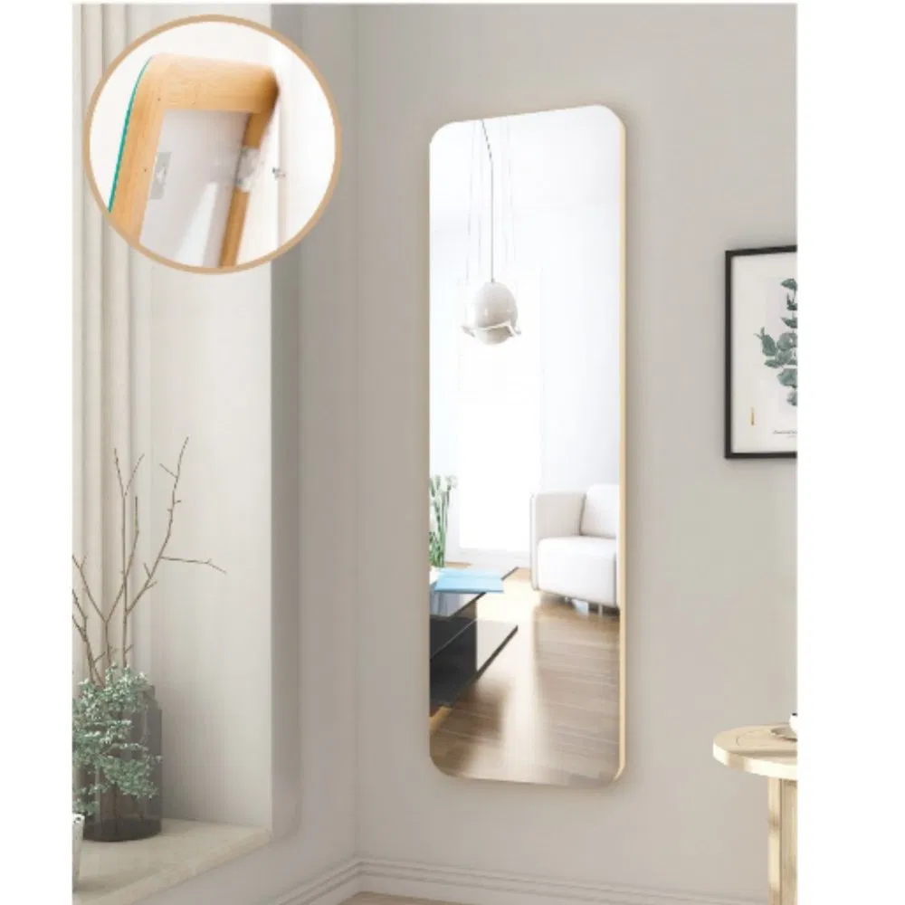 Foldable and Retractable Wooden Clothing Store Floor-Standing Full-Length Mirror