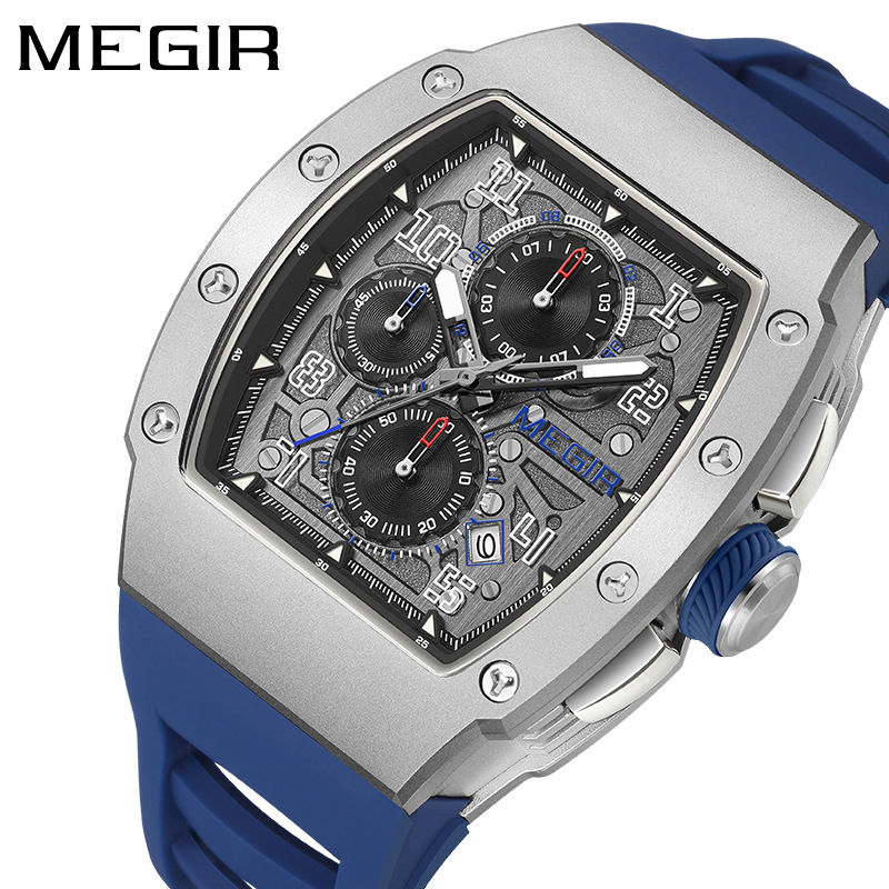 Megir 8411g Men's Sports Business Silicone Strap Multi Functional Luminous Quartz Watch