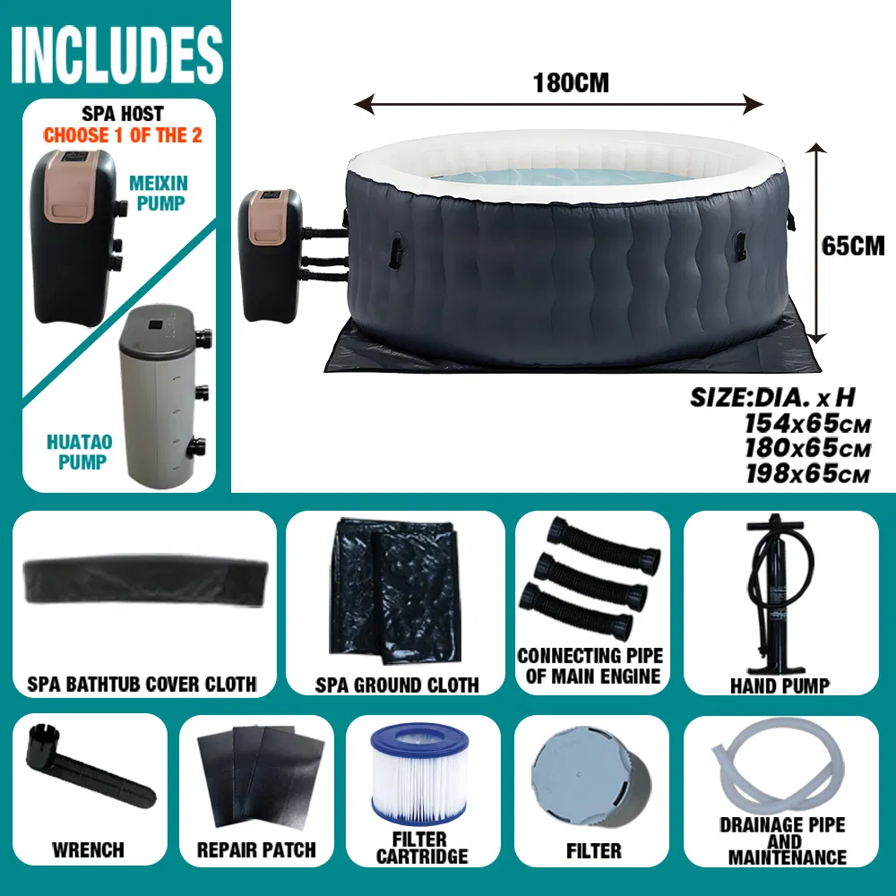 Round Inflatable Heated Bubble Jet Bath Hot SPA Tub with 120 Jets