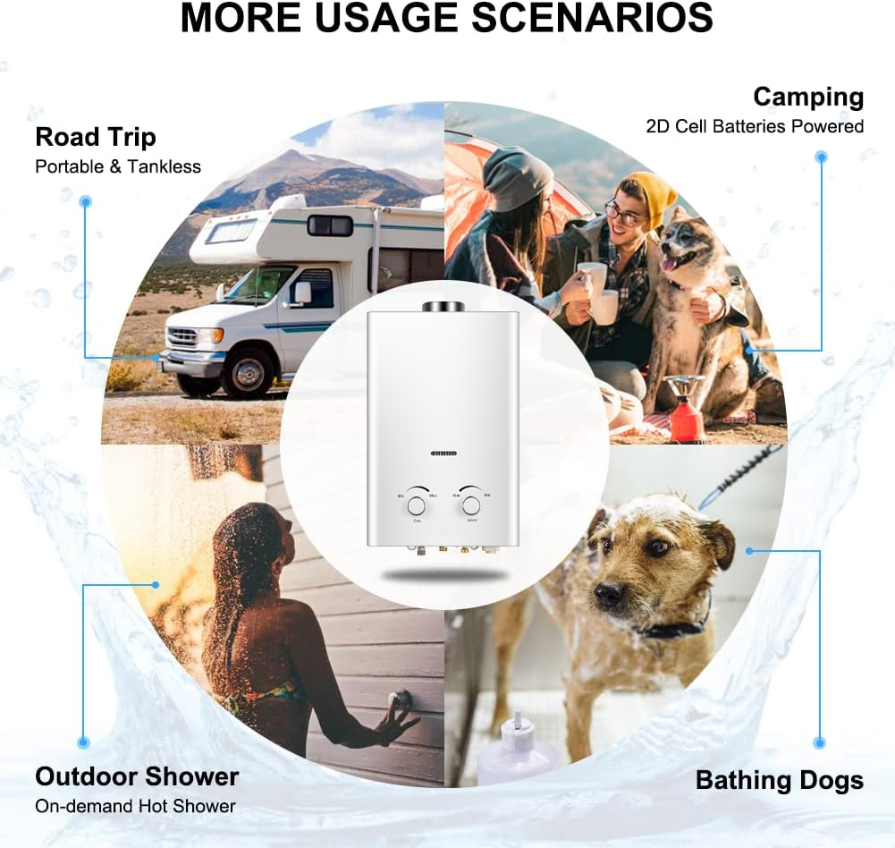 High Capacity Outdoor Tankless Water Heater for Camping with Pulse Electronic Ignition