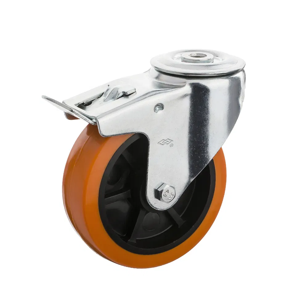 4 Inch Industrial Swivel Caster with Brake 100mm Polyurethane Wheel Tread Plastic Center Caster Wheel