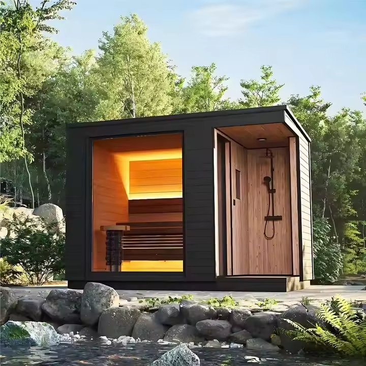 4-6 People Wholesale Price Outdoor Square Smart Sauna Room Hemlock Customized with Light Speaker