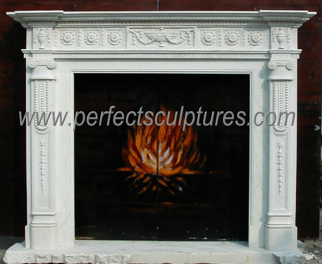 Chinese Factory Wholesale Price Marble Fireplace with Column Pillar (QY-LE096)