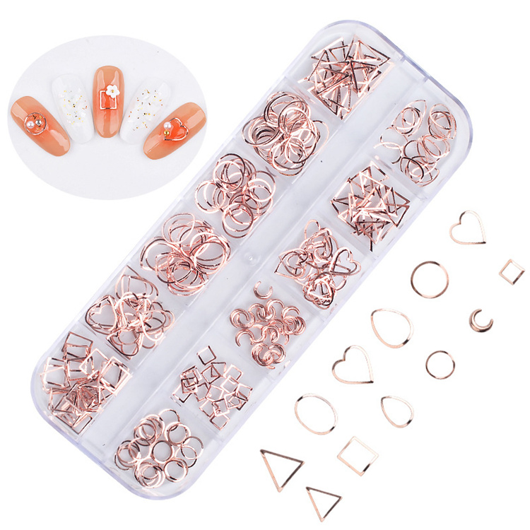 3D Metal Cutout Nail Rivets Oval Triangle Square Multi Shape Nail Art DIY Decorative Accessories, for Nail Art Design Kit