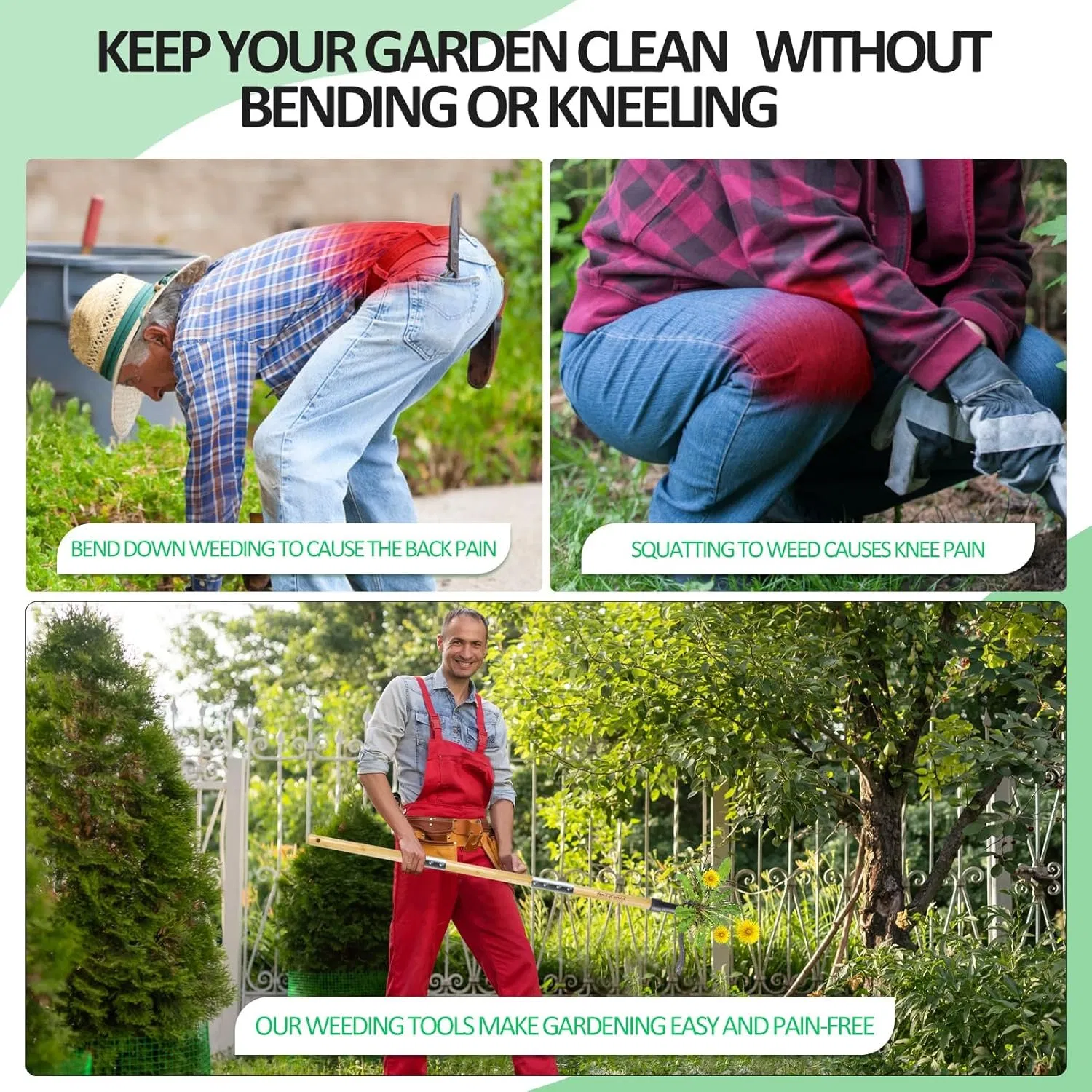 Stand-up Weed Puller Tool with Long Handle Garden Hand Weeding Tool - Easily Remove Weeds Without Bending, Pulling, or Kneeling