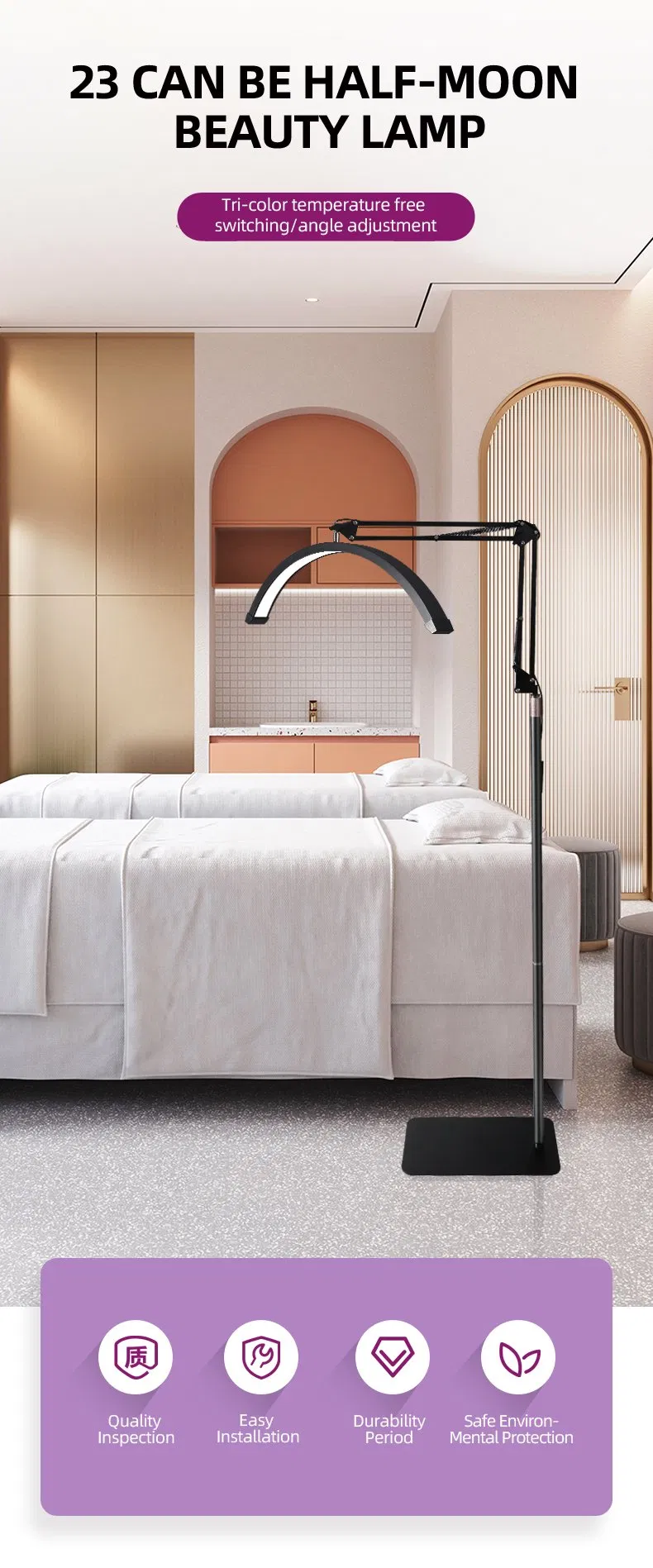 Factory Manufacturer Floor Lamp Adjustable Brightness Half Moon Light for Beauty Applications