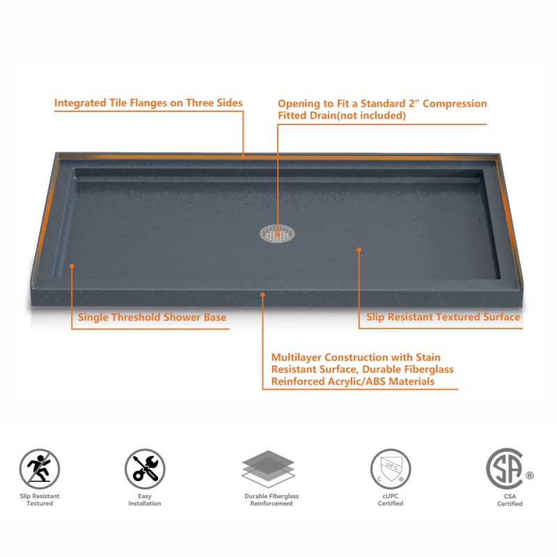 Custom Made Water Proof Walk in Rectangular Acrylic Shower Tray with Quick Drain
