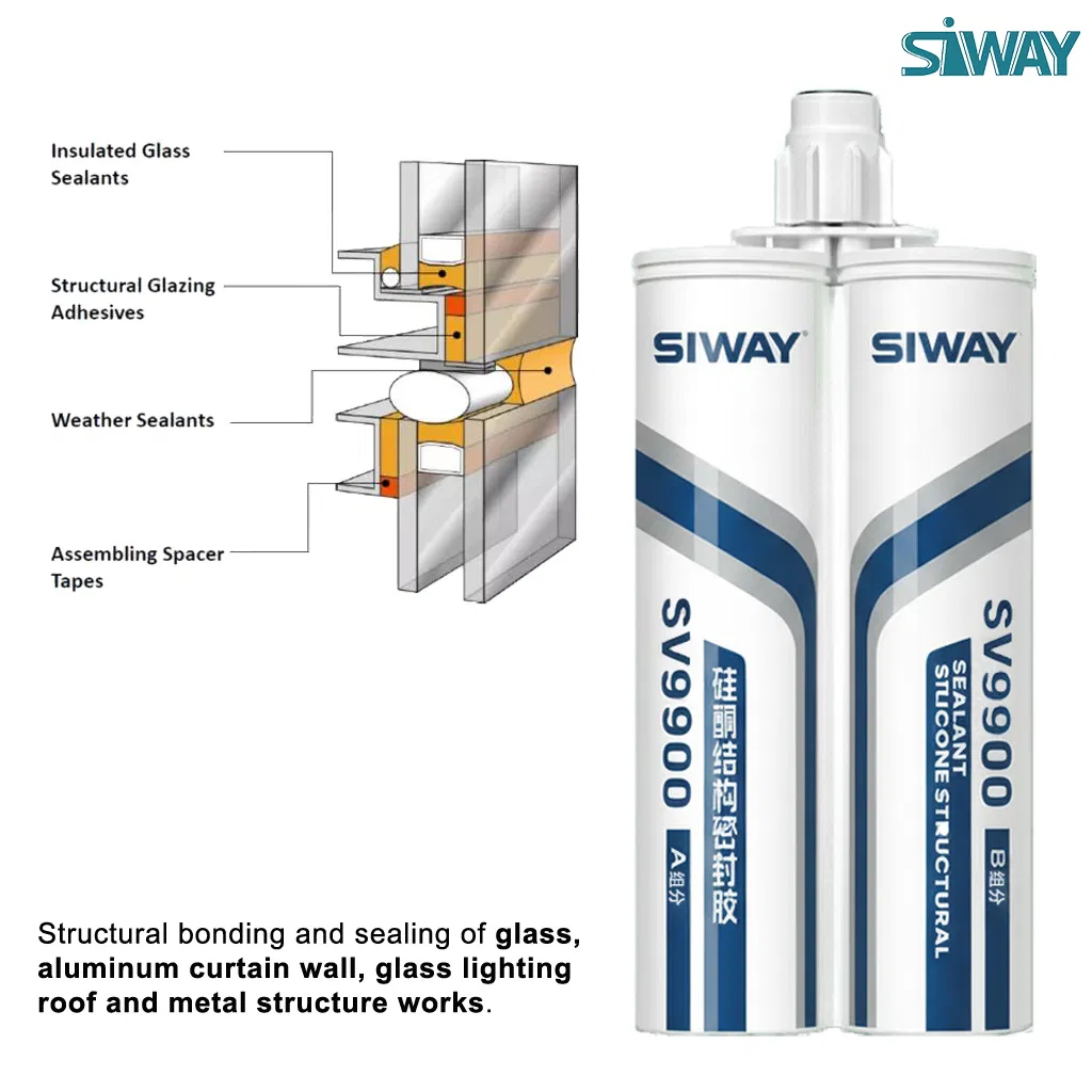 Siway Factory Alkoxy RTV Silicone Fast Curing 9900 Neutral Structural Silicone Sealant for Igu