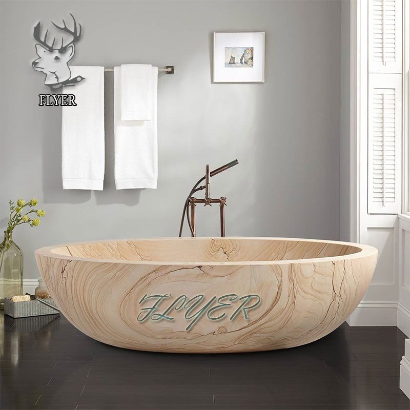 Мраморная овальная ванна для замачивания в японском стиле