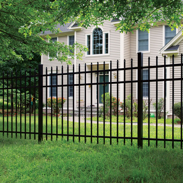 Black Color 6FT Height Residential Ornamental Steel Spear Top Picket Security Metal Fence Panels.