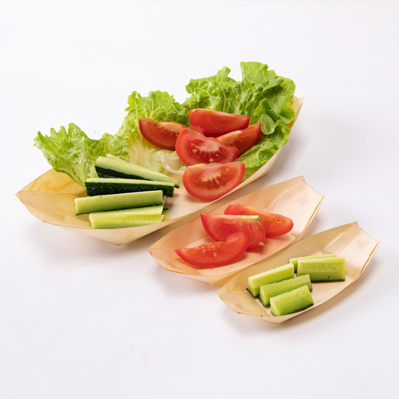 Wholesale Disposable Food Appetizer Sushi Wood Tray Boat Dishes