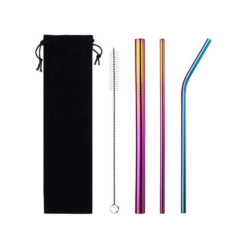 304 Stainless Steel Straws Set with Brush Metal Case Bar Accessories