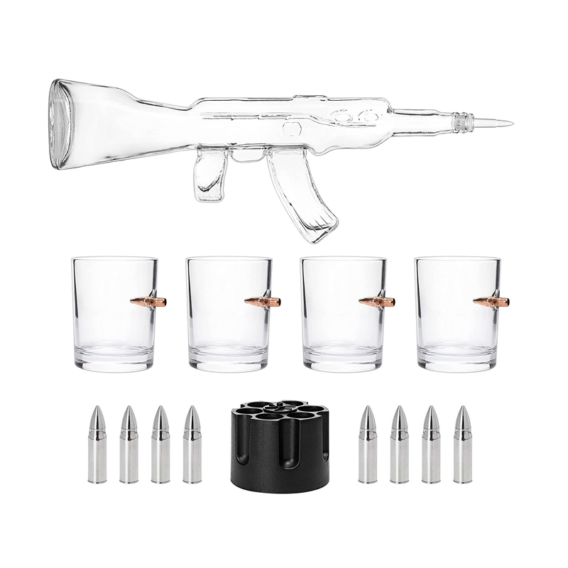 Glasses & Chillers Set in Box Hanging Storage American Flag Gift Box with Silver Metal Flag Whiskey Decanter Flag Set