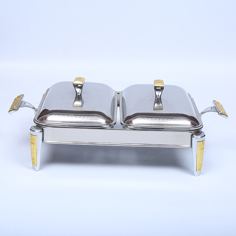 Hotel Restaurant Chafing Dish Buffet Set Stainless Steel Chafer Servers Two Glass Pots Food Warmers for Wedding, Parties, Banquet, Catering