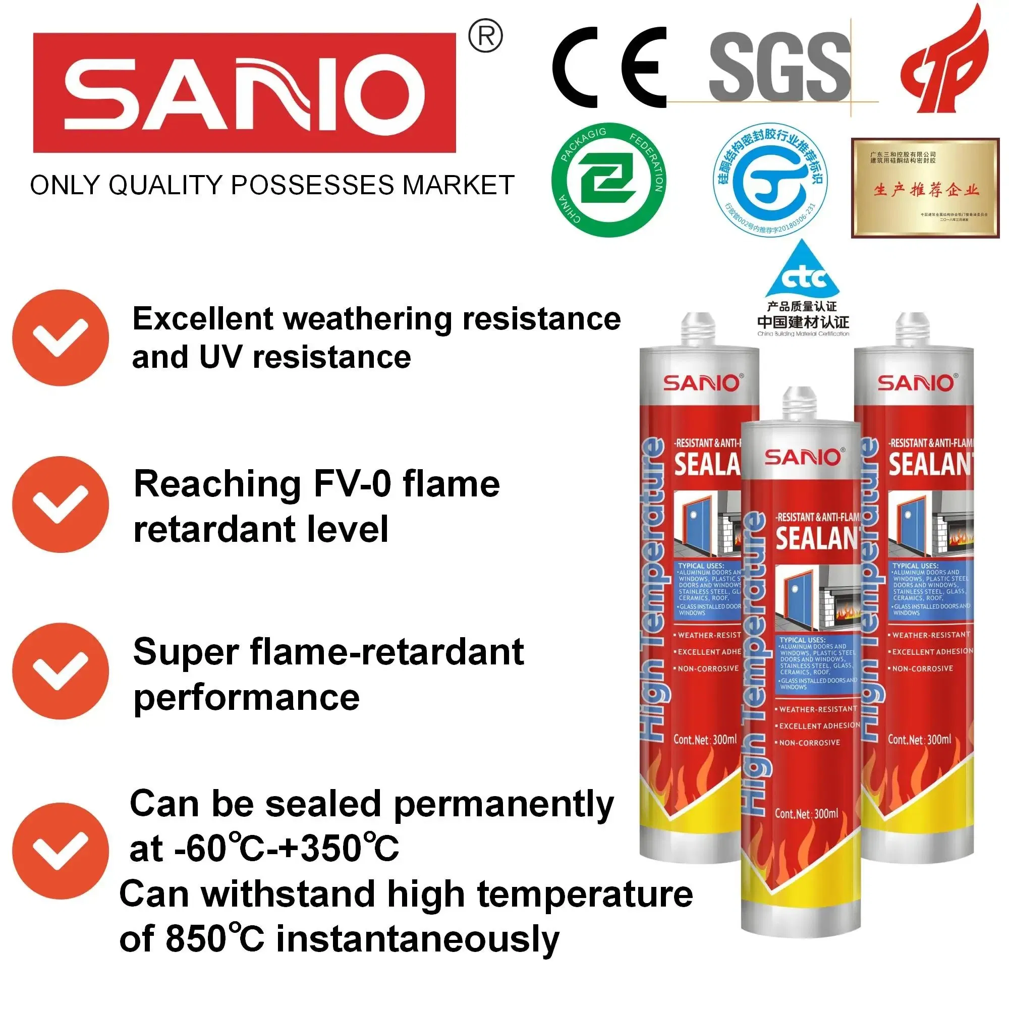Heating Element Industrial Silicone Sealant 300ml Fire Retardant Sealant Adhesive Building Material