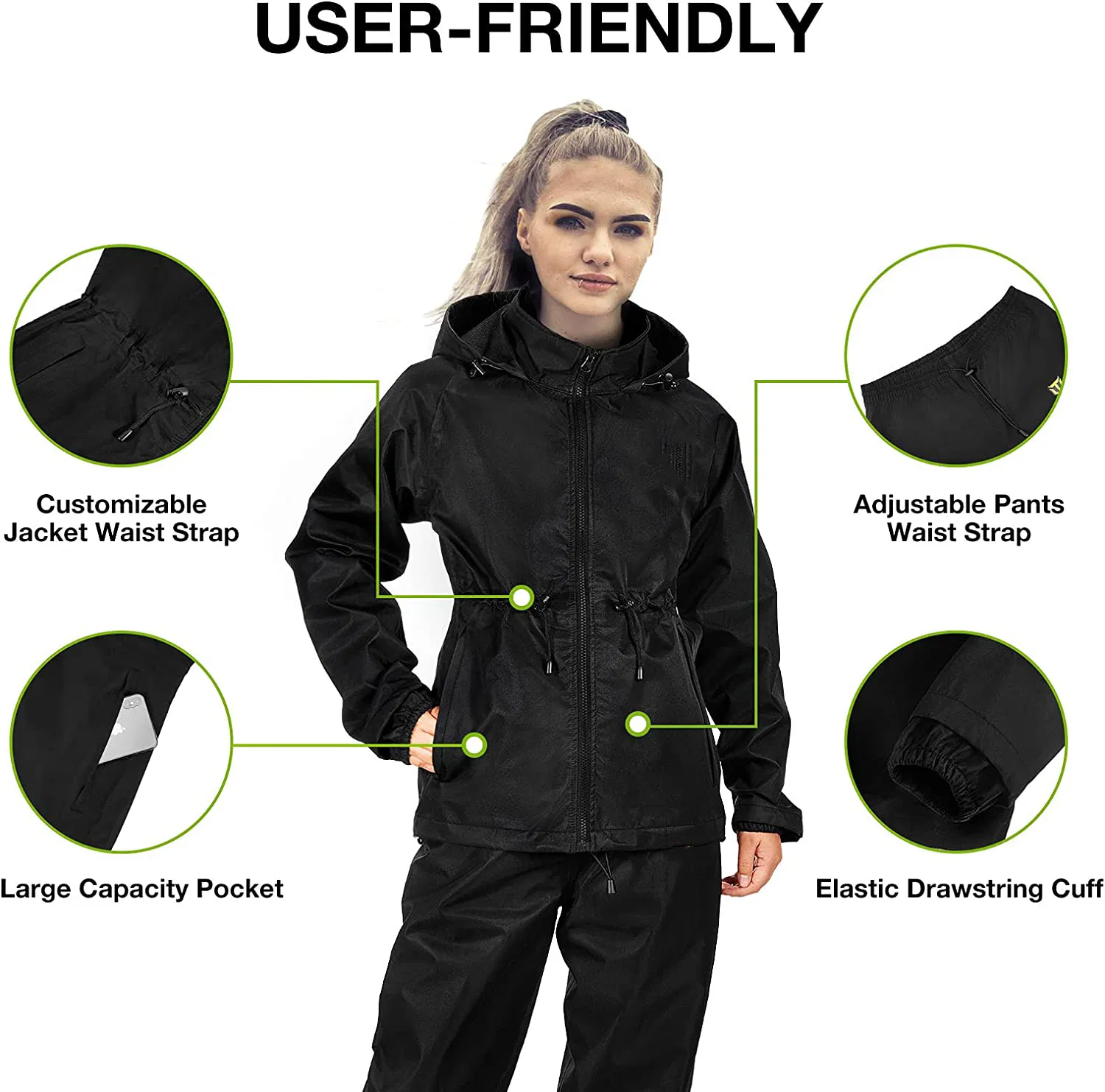 High Quality Waterproof Windproof Hooded Camouflage Print Raincoat with Pockets