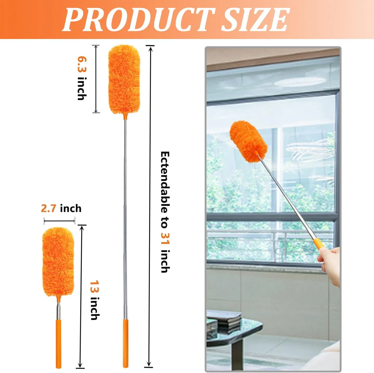 Home Cleaning Microfiber Duster with Stainless Steel Handle Microfiber Feather Duster with Extendable Pole and Bendable Head Washable Microfibre Cleaning Tool