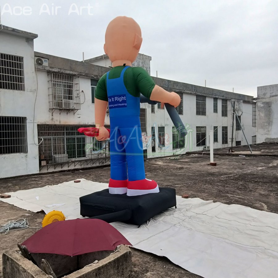 3 Meter Tall Inflatable Toilet Repairman Advertising Cartoon Character for Promotion