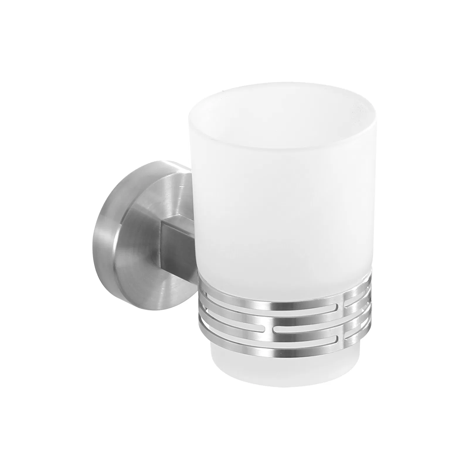 304 Stainless Steel Brushed Finish Wall-Mounted Toothbrush Tumbler Holder Hotel-Grade Clear/Frosted Cup for Bathroom