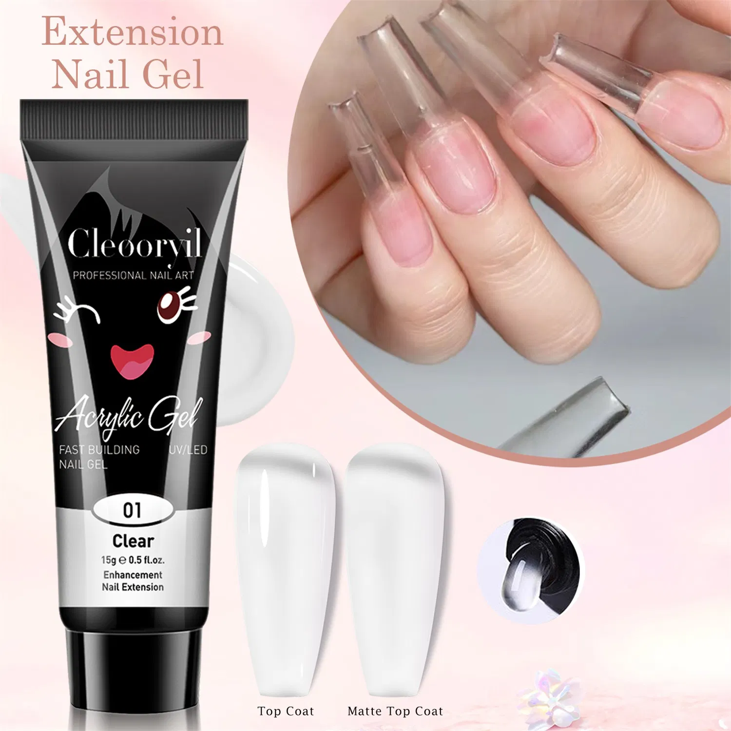 15ml Nail Extension Gel 6 Pieces Nail Mold Brush Nail Poly Gel Set Crystal Gel