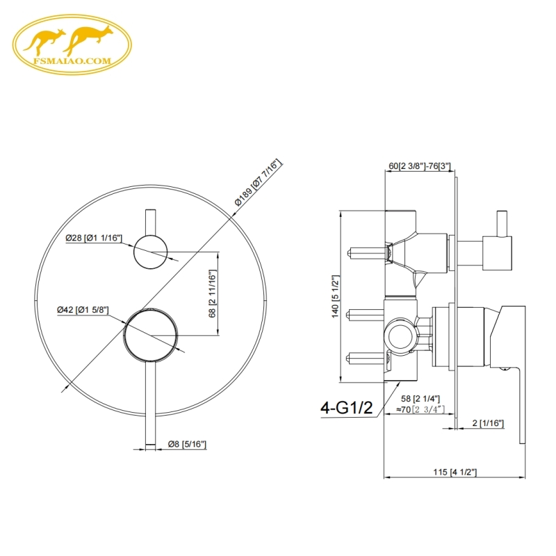 Watermark Certified Double-Hole Configuration Water-Saving Shower Mixer with Diverter