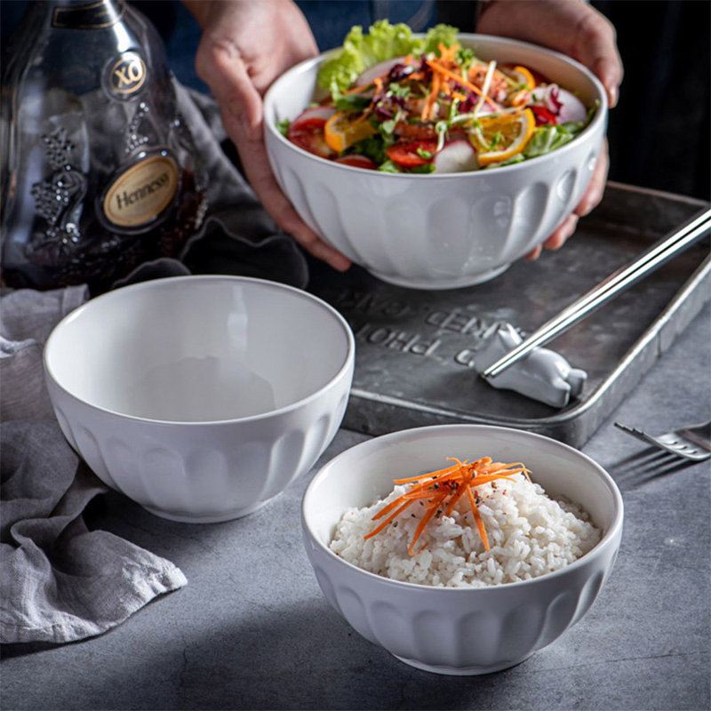 Custom Logo Restaurant White Round Porcelain Dinner Rice Salad Soup Ceramic Bowl