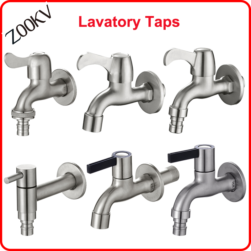 304 Stainless Steel Sanitary Ware Long Body Cold Water Bibcock Mop Pool Tap for Washing Machine