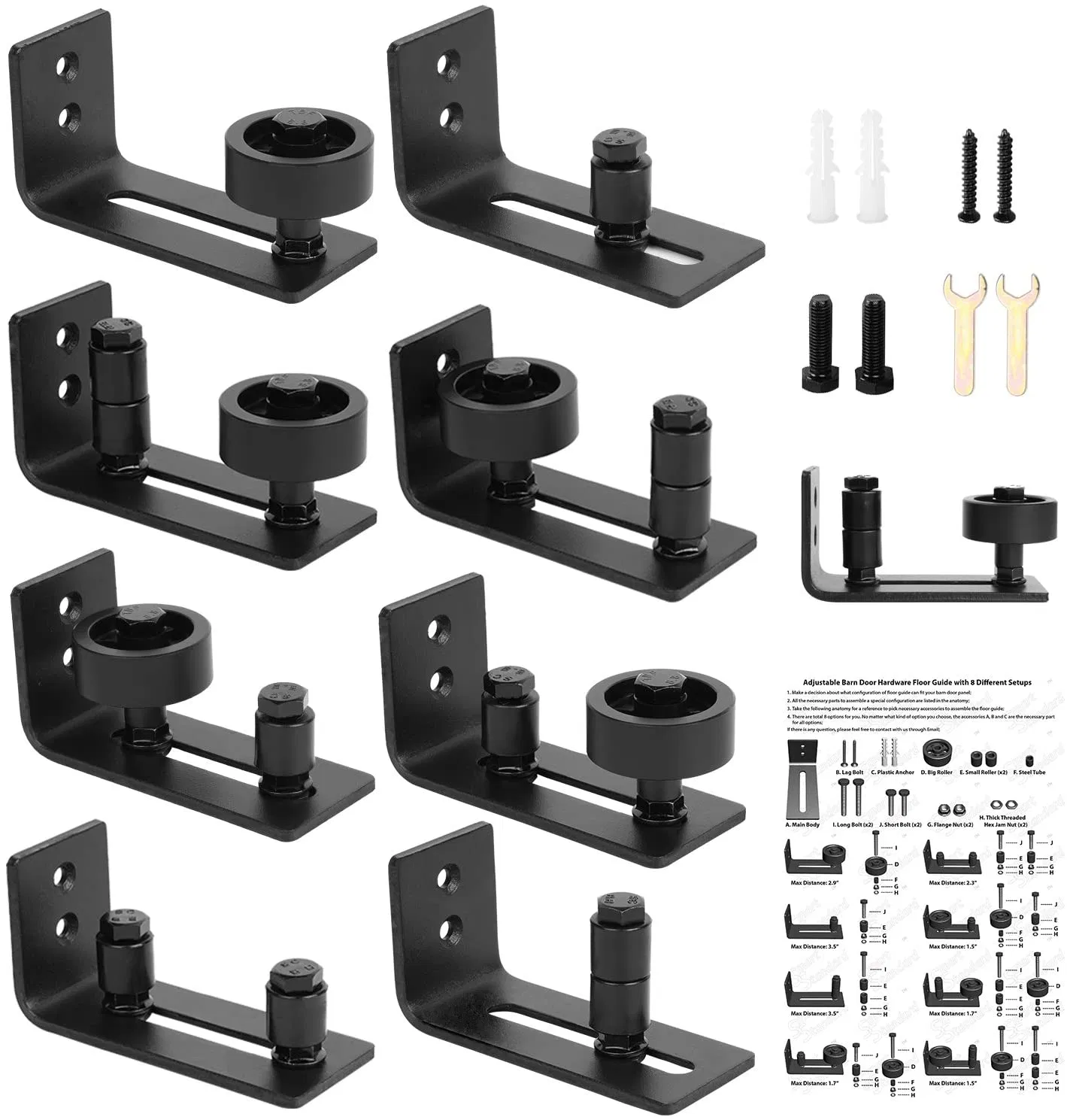Wall Mount Adjustable Channel Stay Roller with 8 Different Setups Fit for All Sliding Barn Doors