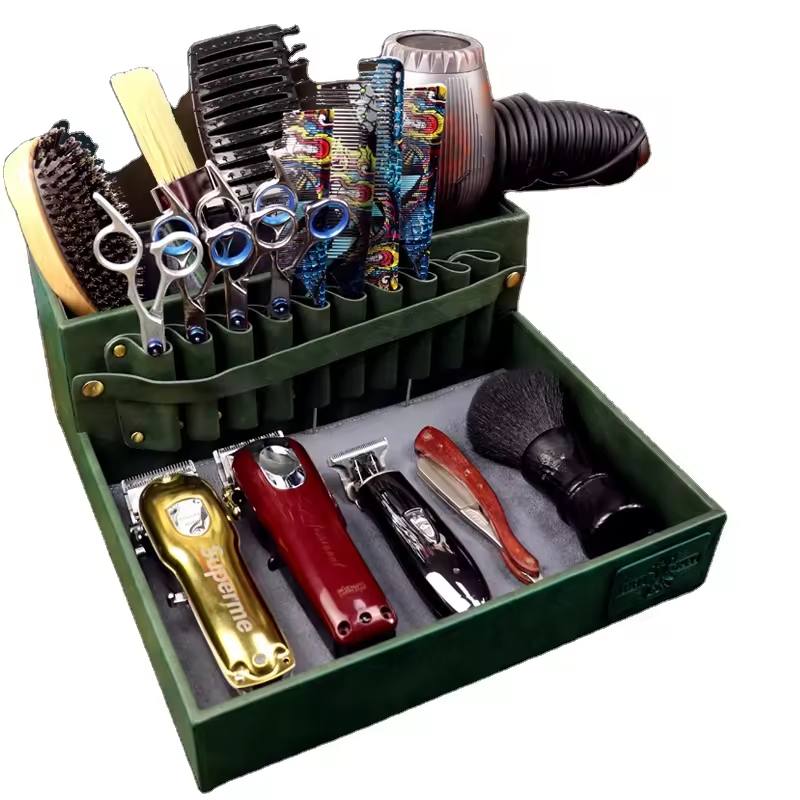 Hair Tools Accessories Multifunctional Large Capacity Hair Scissors Holder Case Box Leather Barber Tool Storage Organizer Box