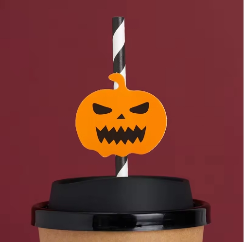 Halloween Party Paper Straws with Pumpkin, Cat, and Ghost Designs