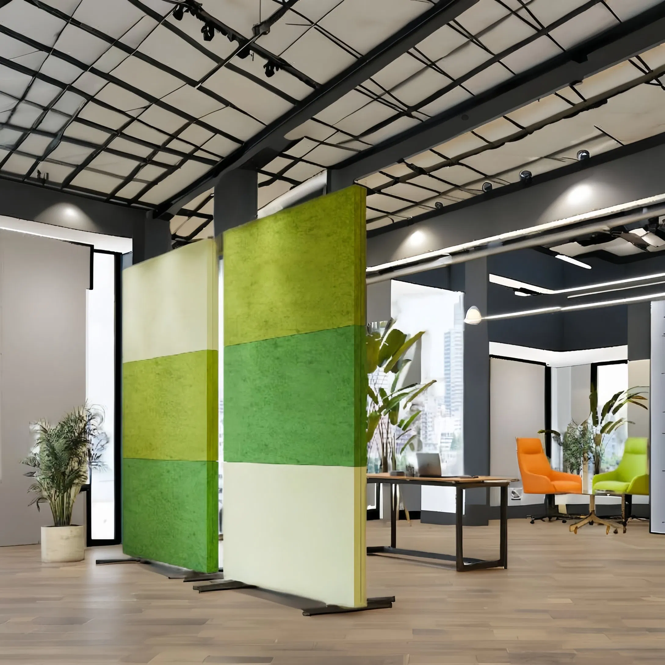 Industrial Chic Pet Felt Raw Edge Hanging Acoustic Baffle Panels and Dividers for Loft Apartments and Creative Studios